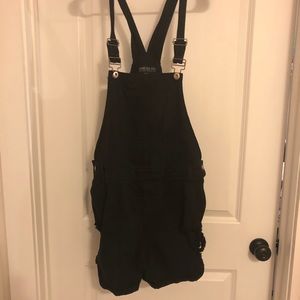 Black Denim Overall Shorts